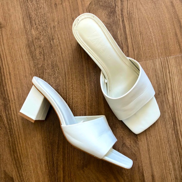ZARA white leather block heel mules, 40 - Picture 2 of 7